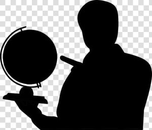 Teacher  Geographic  Man  Pointing  Globe  Hand  Cutout   Teacher Silhouette No Background  HD Png Download