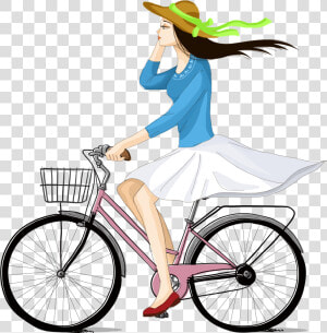 Hand Drawn Cartoon Girl Cycling Decoration Vector   Vector Girl On Bicycle  HD Png Download