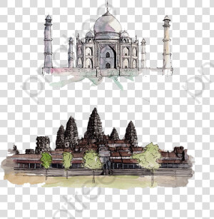 Cambodia Taj Mahal India   Angkor Wat Watercolor  HD Png Download