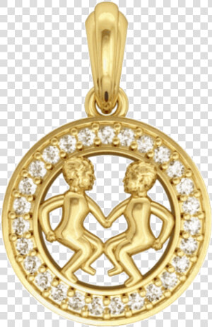 Gemini Charm Pendant In 14k Gold Studded With Diamonds   Diamond And Gold Capricorn Sign  HD Png Download