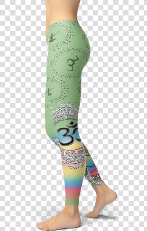 Yoga Poses Leggings Green With Rainbow Pattern Gym   Yoga Pants  HD Png Download