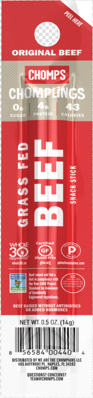 Original Grass Fed Beef Snack Stick   Chomps Chomplings  HD Png Download