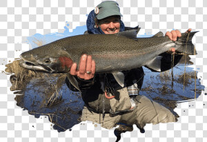 Man Proudly Holding A Fish At Bear Trail Lodge In Alaska   Hucho Taimen  HD Png Download