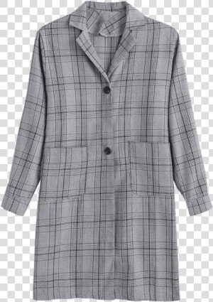 Trench Coat Png Multi Fashion Pockets Plaid Lapel Long  Transparent Png