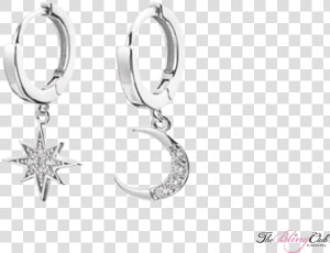 The Bling Club Moon And Stars Silver Huggie Earrings   Brincos Aço Cirurgico Argola Pingente  HD Png Download