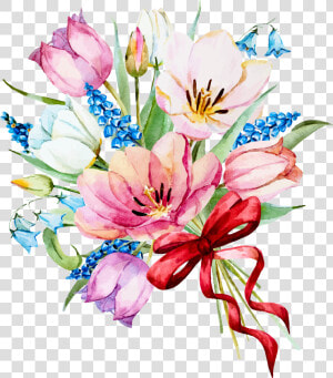 My Design Beautiful Flowers   Blue And Pink Watercolor Flowers  HD Png Download