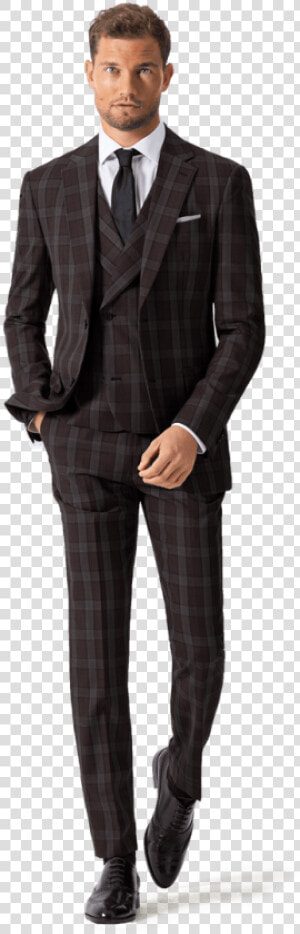 Burgundy Checkered Wool 3 Piece Suit With Pocket Square   Costume 3 Pièces  HD Png Download