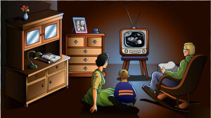 Old Tv Shows   Family Watching Tv Drawing  HD Png Download