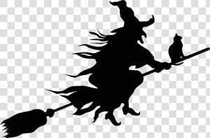 Witch Flying Broom Silhouette Clip Arts   Witch On Broom Drawing  HD Png Download