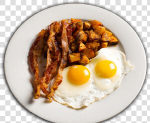 Two Fried Eggs Sunny Side Up With Bacon And Potatoes  HD Png Download