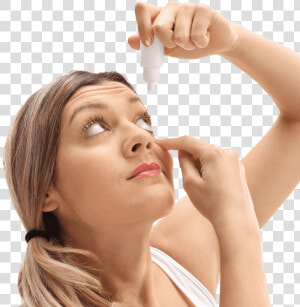 Woman Administering Drops Into Her Eyes   Girl Using Eye Drops  HD Png Download