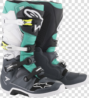 Alpinestars Gray Teal White Tech 7 Off Road Riding  HD Png Download