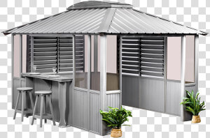 Gray Gazebo With Bar And Shutter Blinds   Gazebo Wall  HD Png Download