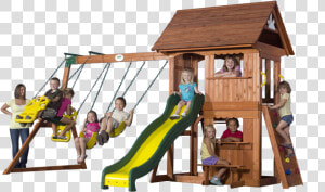 Wood Swing Set With Slide And Glider   Png Download   Swing  Transparent Png