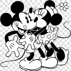 Black And White Mickey Mouse And Minnie Mouse Kissing   Mickey Mouse Black And White Minnie  HD Png Download