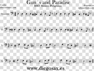 Tubescore Sheet Music Gun S Paradise For Trombone   Partitura Coolio Gangsta Paradise  HD Png Download