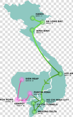 Map For 21 Day Vietnam And Cambodia Intro Tour   Map Of Vietnam Big  HD Png Download