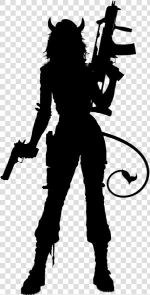 Demon Girl With Gun   Girl With Gun Silhouette  HD Png Download