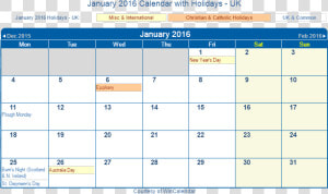 January 2016 Calendar With Uk Holidays   January 2021 Calendar With Holidays  HD Png Download