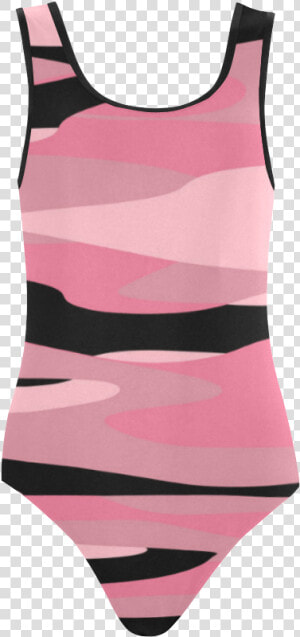 Pink And Black Tiger Stripe Camo Vest One Piece Swimsuit  HD Png Download