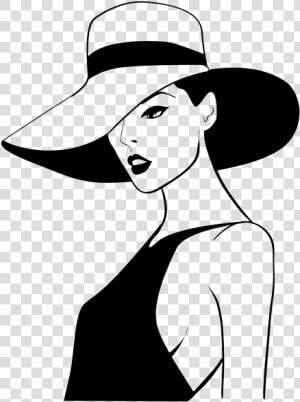 Dibujo Blanco Y Negro   Silueta De Mujer Con Sombrero  HD Png Download