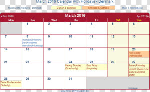 March 2016 Calendar With Dnk Holidays   Calendario 2020 Peru Con Feriados  HD Png Download