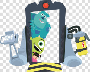 Illustration Of Sulley  Mike And Boo On The Boo S Door   Open Door Monster Inc  HD Png Download