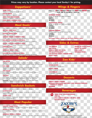 Transparent Live Oak Png   Zaxby  39 s Menu With Prices  Png Download