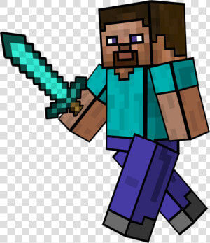 Clip Free Minecraft Steve Clipart   Minecraft Steve With Diamond Sword  HD Png Download