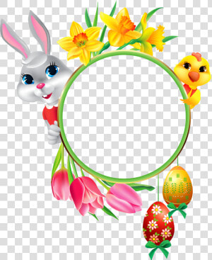 Easter Bunny And Chicken With Round Frame Transparent   Easter Profile Picture Frames For Facebook  HD Png Download