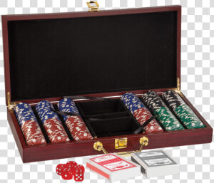 Rosewood Finish Poker Gift Set With 300 Chips 2 Decks  HD Png Download