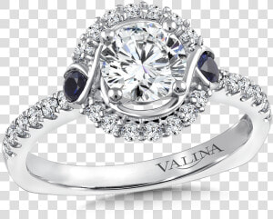 Valina Diamond And Blue Sapphire Halo Engagement Ring  HD Png Download