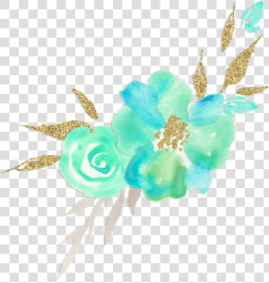  watercolor  flowers  mint  teal  gold  beige  cream   Mint Green Watercolor Flowers Png  Transparent Png