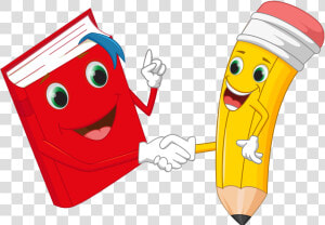 Funny Cartoon Pencil Vector   Books And Pencil Cartoon  HD Png Download