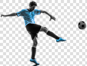 Football Player Png   Soccer Player Kicking A Ball Png  Transparent Png