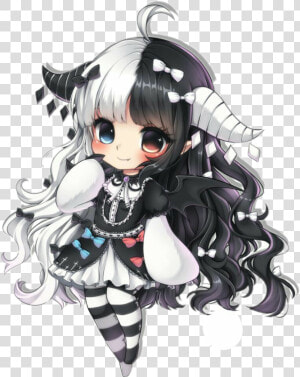  chibi  demon  cute  black blackandwhite  anime  kawaii   Black And White Hair Anime Girl  HD Png Download