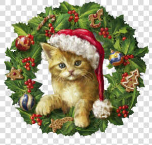  christmas  cat  wreath   Chat Couronne De Noël  HD Png Download