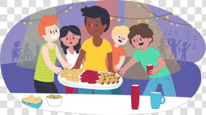 Parent Putting Food Down For Teens At A Party   Hosting A Party Cartoon  HD Png Download