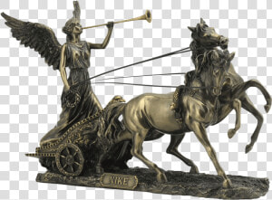 Bronze Nike With Trumpet And Chariot   Greek Goddess Horse Chariot  HD Png Download