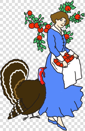 Woman With Apples And Turkey   Cartoon  HD Png Download