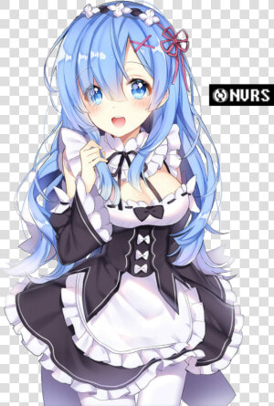 Maid Outfit Blue Hair Maid Anime Girl  HD Png Download