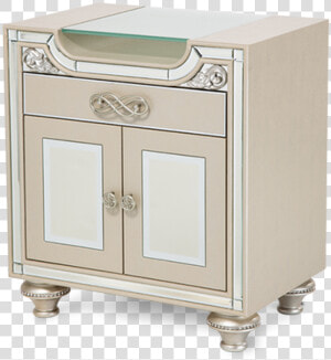 2 Doors 1 Drawer Crystal Accents Frosted Glass Top   Nightstand  HD Png Download