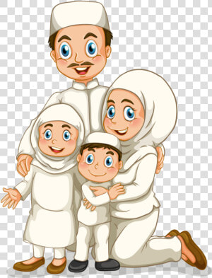 The Islamic Family Free Png And Vector   Muslim Family Cartoon Png  Transparent Png