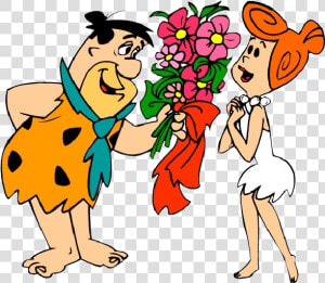 Wilma Flintstone Fred Flintstone Dino Pebbles Flinstone   Fred Flinstone With Flowers  HD Png Download