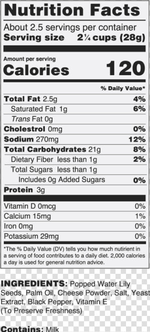 Taali White Cheddar Water Lily Pops Nutrition Label   Rxbar Nutrition Facts  HD Png Download