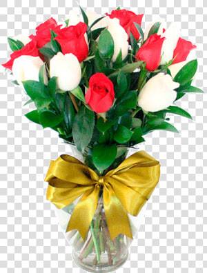 Florero Con 24 Rosas Rojas Y Blancas  HD Png Download