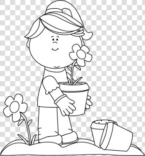 Black And White Flower Pot Clipart Vector Library Stock   Planting Flowers Clipart Black And White  HD Png Download