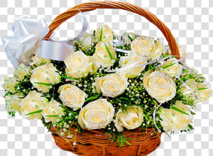 50 White Roses Basket   Transparent Wedding Flower Basket  HD Png Download