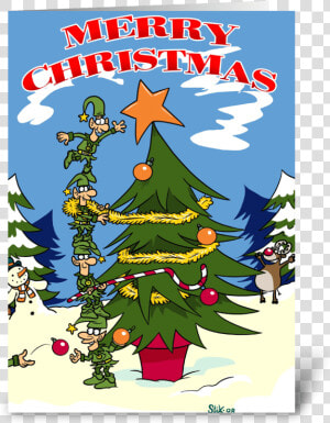 Elves Decorating A Christmas Tree Greeting Card  HD Png Download