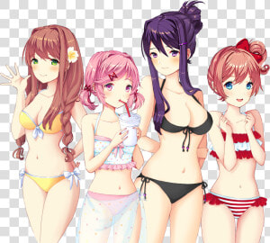 Bikini Brown Hair Clothing Human Hair Color Anime Pink   Doki Doki Literature Club Swimsuit  HD Png Download